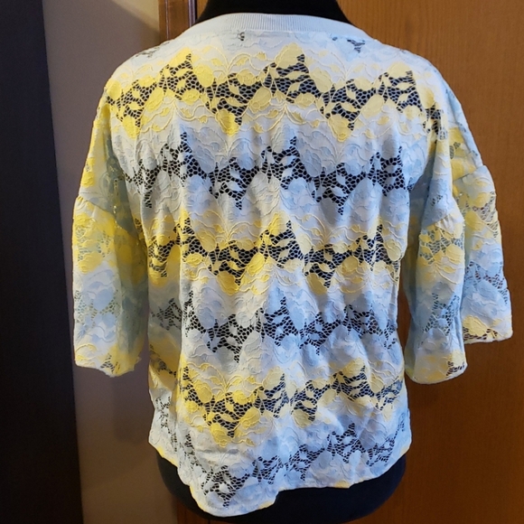 Zara yellow blue lace top scalloped half sleeves - Picture 4 of 6